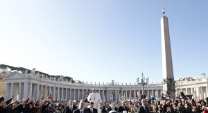 Pope Francis arrives in Saint Peter's Square for his inaugural mass at the Vatican